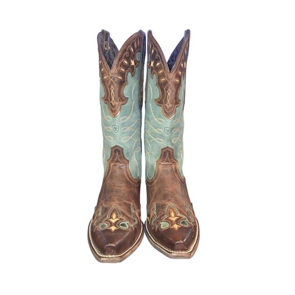 Ariat Zealous 10015347 Teal & Brown Overlay Snip Toe Women's Western Boots Sz 9B - Picture 2 of 12